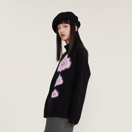 谜底2022冬款宽松中长款H型高领毛衫百搭时尚针织衫毛衣224MZ1942 商品图1