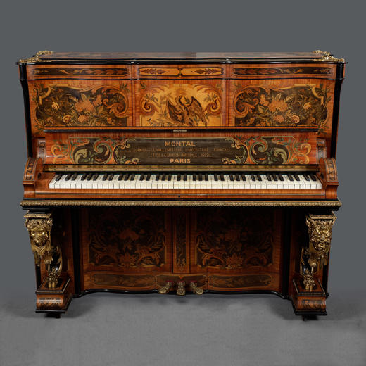 独角鹿西洋古董法国MONTAL PARIS签名铜鎏金细木镶嵌立式钢琴 商品图0