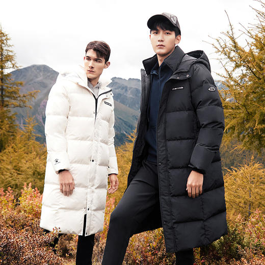 卡尔美冬季运动羽绒服过膝防寒鸭绒大衣长款连帽情侣运动厚外套9247YR1025 商品图1