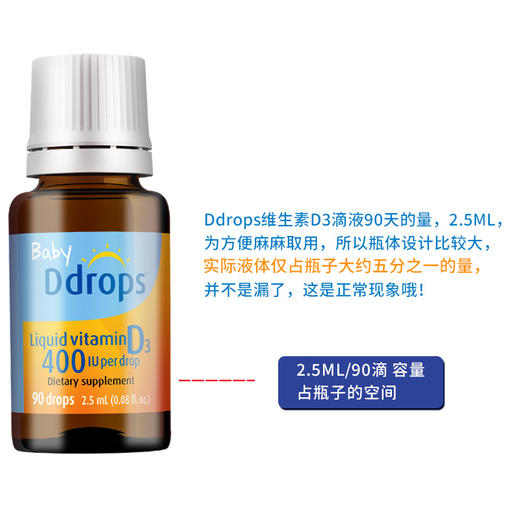 维生素D3 15天以上【成长必备 补钙】 D3滴剂 蓝瓶400IU/紫瓶600IU  加拿大Ddrops滴卓思 商品图7