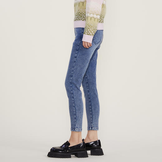 谜底22冬新款高腰弹力紧身牛仔裤复古百搭紧身小脚裤女224MK1592 商品图3