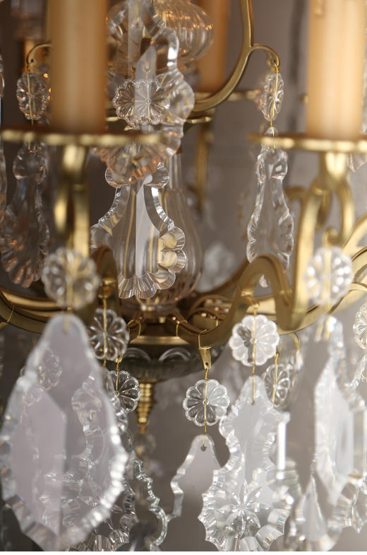 独角鹿西洋古董法国铜质支架花叶水晶流苏九枝头烛台式枝形吊灯 商品图4