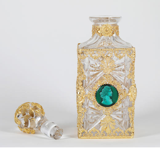 独角鹿西洋古董小天使与花环铜鎏金镶古典女子肖像浮雕水晶烈酒瓶 商品图3