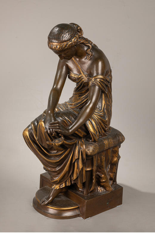 独角鹿西洋古董艺术家与工坊联合签名少女普绪克上色镀金青铜雕像 商品图2