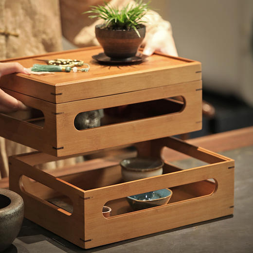 无闻 竹制收纳柜 置物架中式复古收纳盒家用茶具茶道储物柜 商品图4