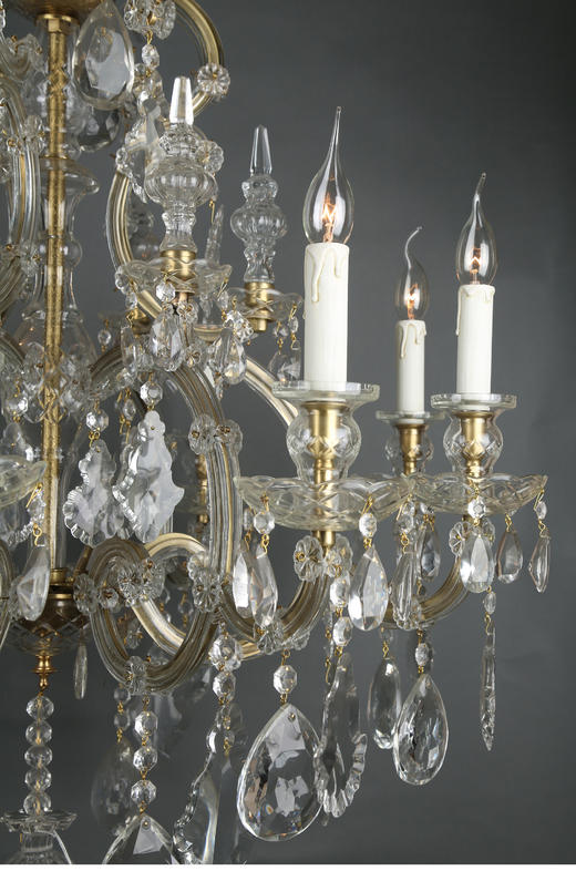 独角鹿西洋古董欧洲铜质支架花叶水晶流苏十二枝头烛台式枝形吊灯 商品图2