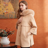 欧芮儿2019冬 女 长袖大毛领连帽驼色毛呢外套女中长款 商品缩略图0