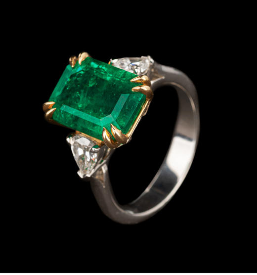 独角鹿西洋古董首饰法国铂金18K黄金镶钻石哥伦比亚祖母绿戒指 商品图4