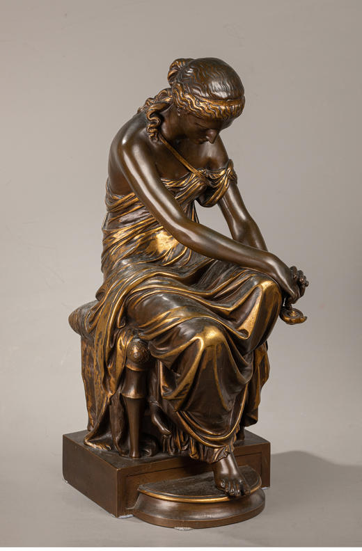 独角鹿西洋古董艺术家与工坊联合签名少女普绪克上色镀金青铜雕像 商品图1