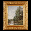 独角鹿西洋古董法国巴比松派画家风景布面油画《河上泛舟的渔民》 商品缩略图0