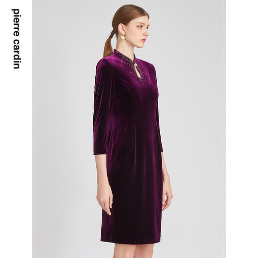 皮尔卡丹女装春秋新款高贵端庄丝绒长袖连衣裙P2320E2878Z0
 商品图1