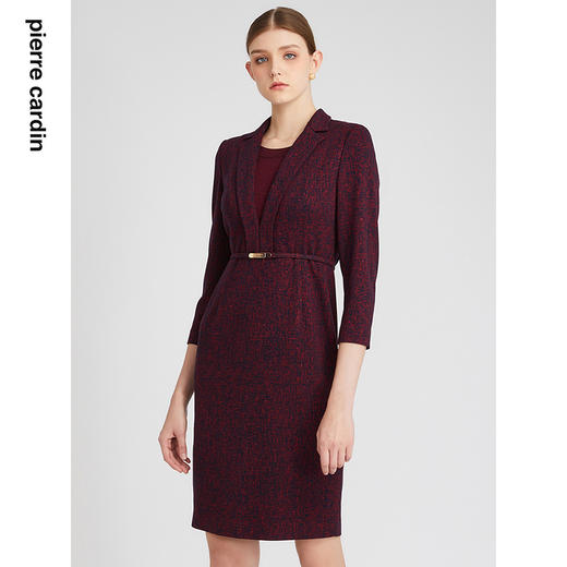 皮尔卡丹女装连衣裙酒红优雅羊毛高级感通勤场合裙子P2333E2950T0 商品图3