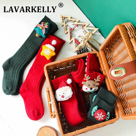 【ins宝宝新年圣诞过膝袜】儿童卡通铃铛公仔毛线过膝长筒袜西班牙新生婴儿袜
