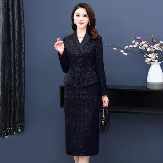 婚宴喜婆婆连衣裙新款时尚西装领修身显瘦假两件裙YMR8695 商品图6