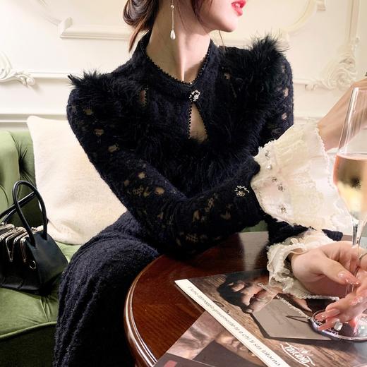 【大货福利，不退不换】  【良辰美景】仙女名媛风羽毛蕾丝连衣裙 商品图4