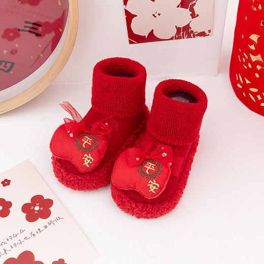 【新年大红防滑毛圈鞋袜】冬季保暖毛圈婴儿地板鞋袜防滑宝宝学步家居鞋婴儿大红新年鞋袜 商品图6