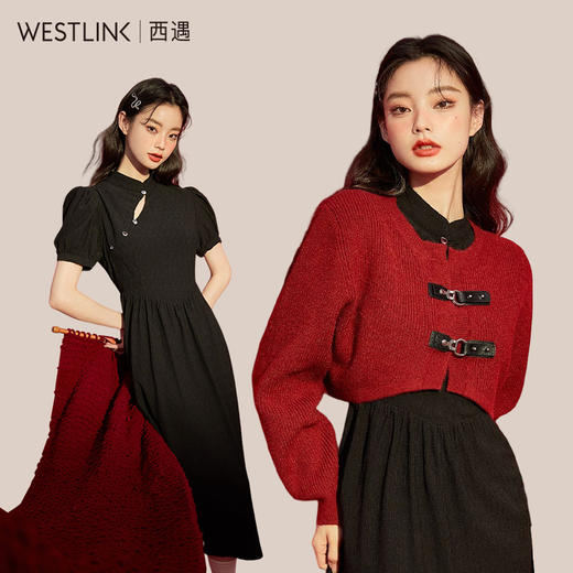 西遇红色坎肩连衣裙套装女新款喜庆新甜美小裙子D0130039/D0130049 商品图0