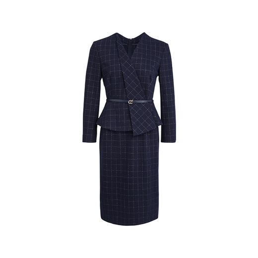 皮尔卡丹女装连衣裙羊毛提花千鸟格纹通勤假两件P2331E2967N0 商品图4