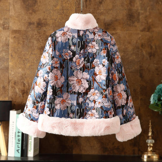 冬季轻奢，名媛兔毛提花改良毛领国风唐装短外套ZSM-221125 商品图1