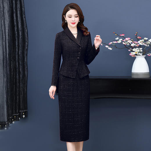 婚宴喜婆婆连衣裙新款时尚西装领修身显瘦假两件裙YMR8695 商品图1