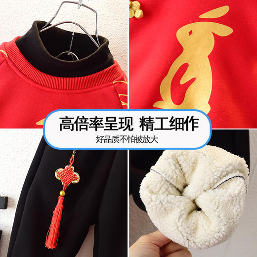 男童拜年服唐装小孩过年衣服冬装宝宝新年装冬季儿童喜庆红色套装 商品图3