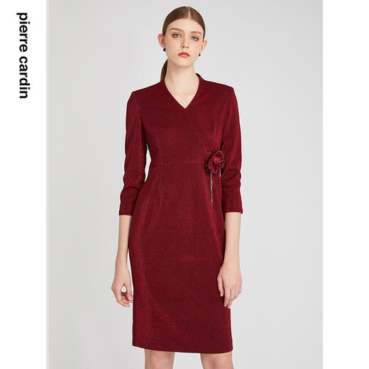 皮尔卡丹女装春秋新款端庄优雅时尚长袖连衣裙P2340E2931T0
 商品图3