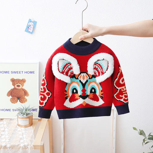 【新年毛衣】男女童加绒加厚新年毛衣2022年冬新款大红喜庆卡通毛绒兔 商品图0