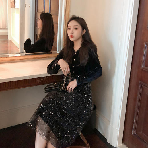 金丝绒拼网纱裙feel 商品图2