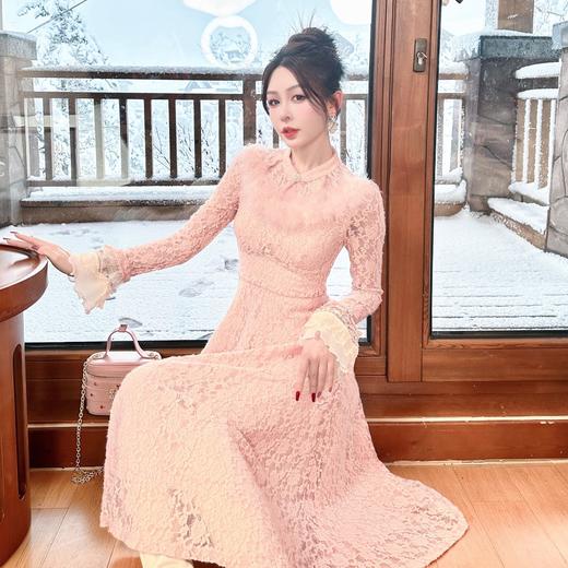 【大货福利，不退不换】  【良辰美景】仙女名媛风羽毛蕾丝连衣裙 商品图2