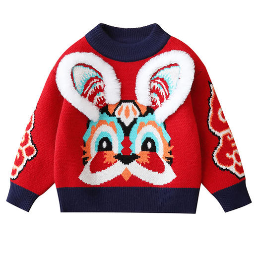 【新年毛衣】男女童加绒加厚新年毛衣2022年冬新款大红喜庆卡通毛绒兔 商品图4