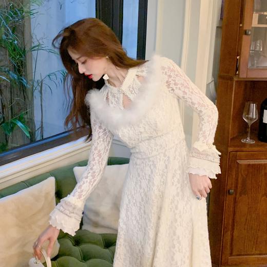 【大货福利，不退不换】  【良辰美景】仙女名媛风羽毛蕾丝连衣裙 商品图3