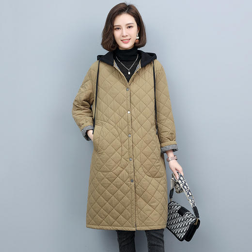 HR WY82179连帽棉衣中长棉服时尚轻薄夹棉外套 商品图0