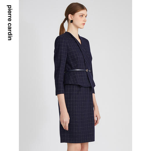 皮尔卡丹女装连衣裙羊毛提花千鸟格纹通勤假两件P2331E2967N0 商品图1