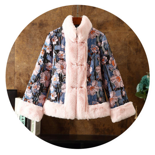 冬季轻奢，名媛兔毛提花改良毛领国风唐装短外套ZSM-221125 商品图4