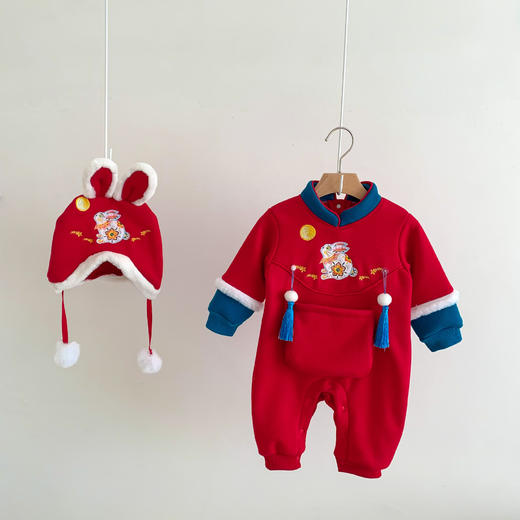 兔年婴儿衣服男女宝宝新年拜年服满月百天周岁礼服公主哈衣中国风 商品图2