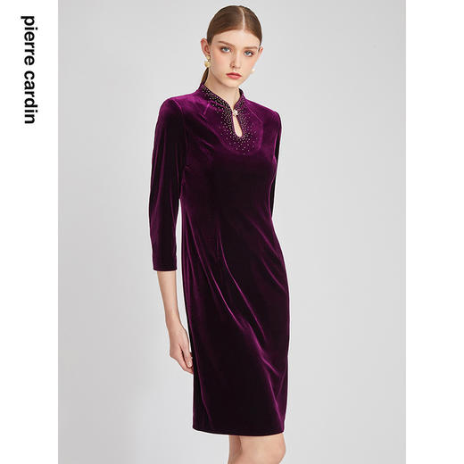 皮尔卡丹女装春秋新款高贵端庄丝绒长袖连衣裙P2320E2878Z0
 商品图3
