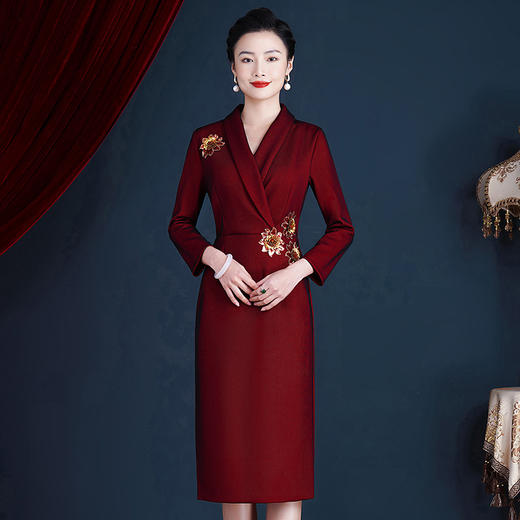 JC-WR62352喜婆婆婚宴旗袍喜服秋冬结婚高贵刺绣婚礼敬酒礼服连衣裙 商品图2