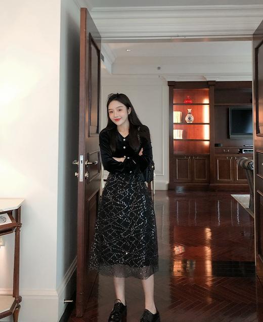 金丝绒拼网纱裙feel 商品图0