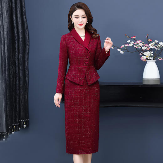 婚宴喜婆婆连衣裙新款时尚西装领修身显瘦假两件裙YMR8695 商品图5