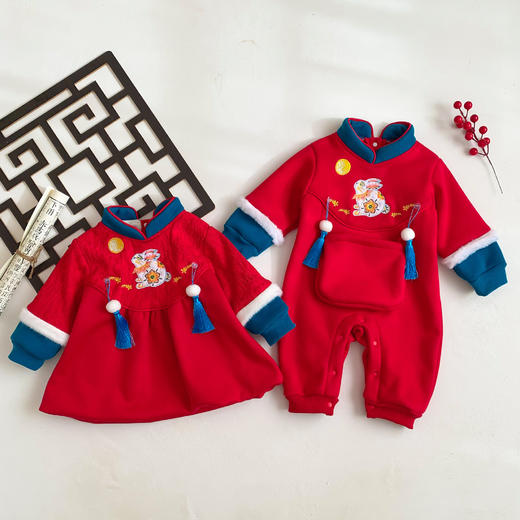 兔年婴儿衣服男女宝宝新年拜年服满月百天周岁礼服公主哈衣中国风 商品图3