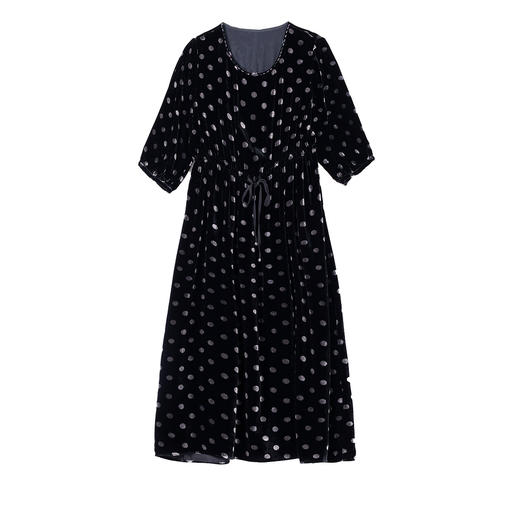 秋季真丝丝绒波点连衣裙女欧美气质订珠裙子中长裙WWM-81802 商品图3