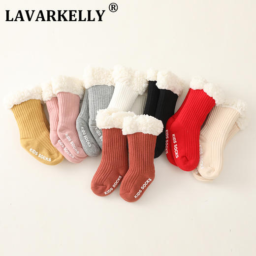 【超厚羊羔绒儿童地板袜】坑条纯色加绒婴儿袜子防滑宝宝地板袜 商品图1