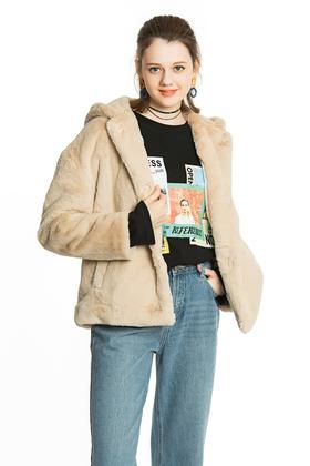 ZARA 米色连帽短绒外套 4373