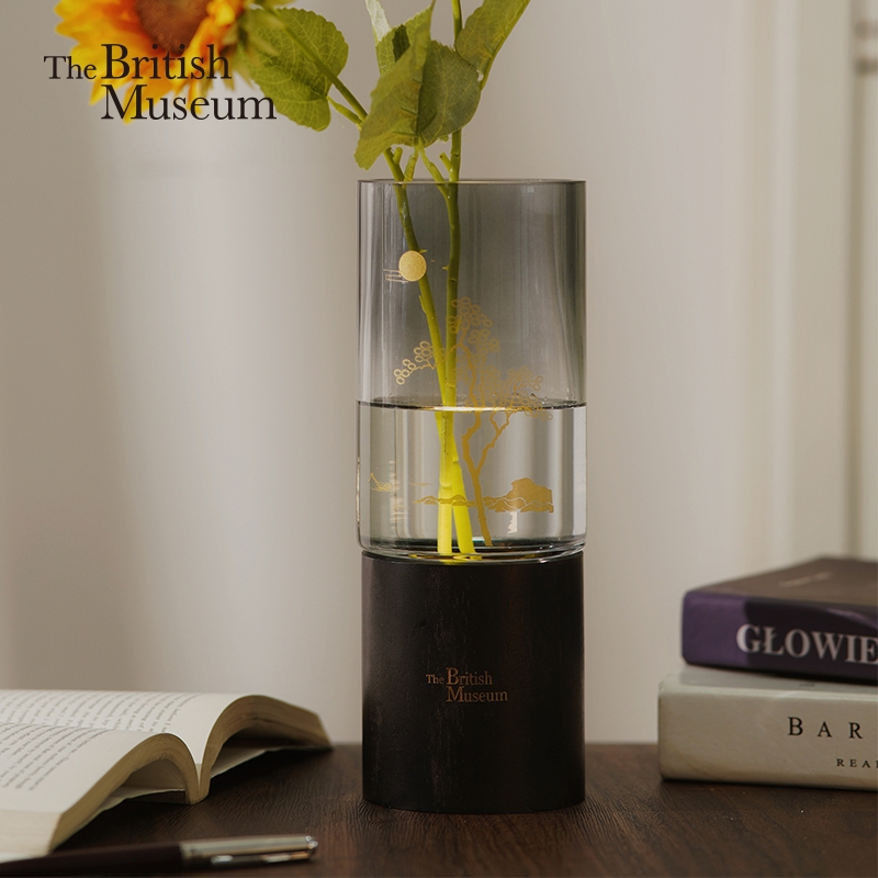大英博物馆葛饰北斋系列亭台赏月玻璃木质底座氛围灯花瓶