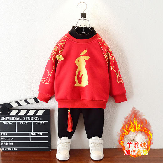 男童拜年服唐装小孩过年衣服冬装宝宝新年装冬季儿童喜庆红色套装 商品图1