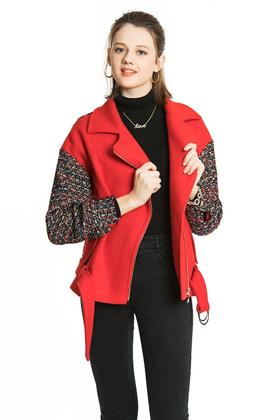 AVA 红色拼接机车夹克 4365