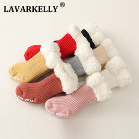 【超厚羊羔绒儿童地板袜】坑条纯色加绒婴儿袜子防滑宝宝地板袜