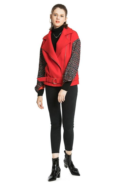 AVA 红色拼接机车夹克 4365 商品图1