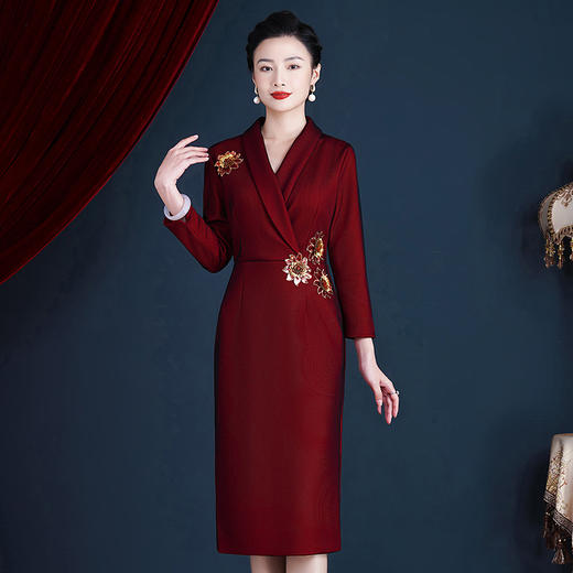 JC-WR62352喜婆婆婚宴旗袍喜服秋冬结婚高贵刺绣婚礼敬酒礼服连衣裙 商品图1
