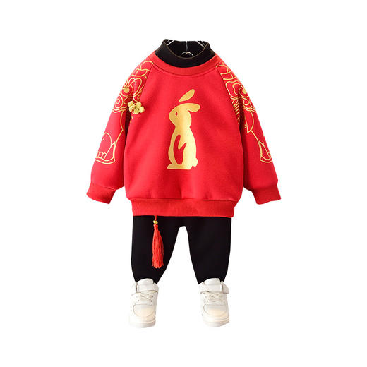 男童拜年服唐装小孩过年衣服冬装宝宝新年装冬季儿童喜庆红色套装 商品图4